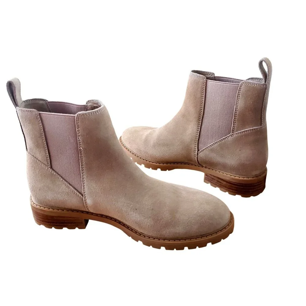 Steve Madden Women 8 Lorali Suede Leather Boots Slip-on Chunky Chelsea Shoes Tan